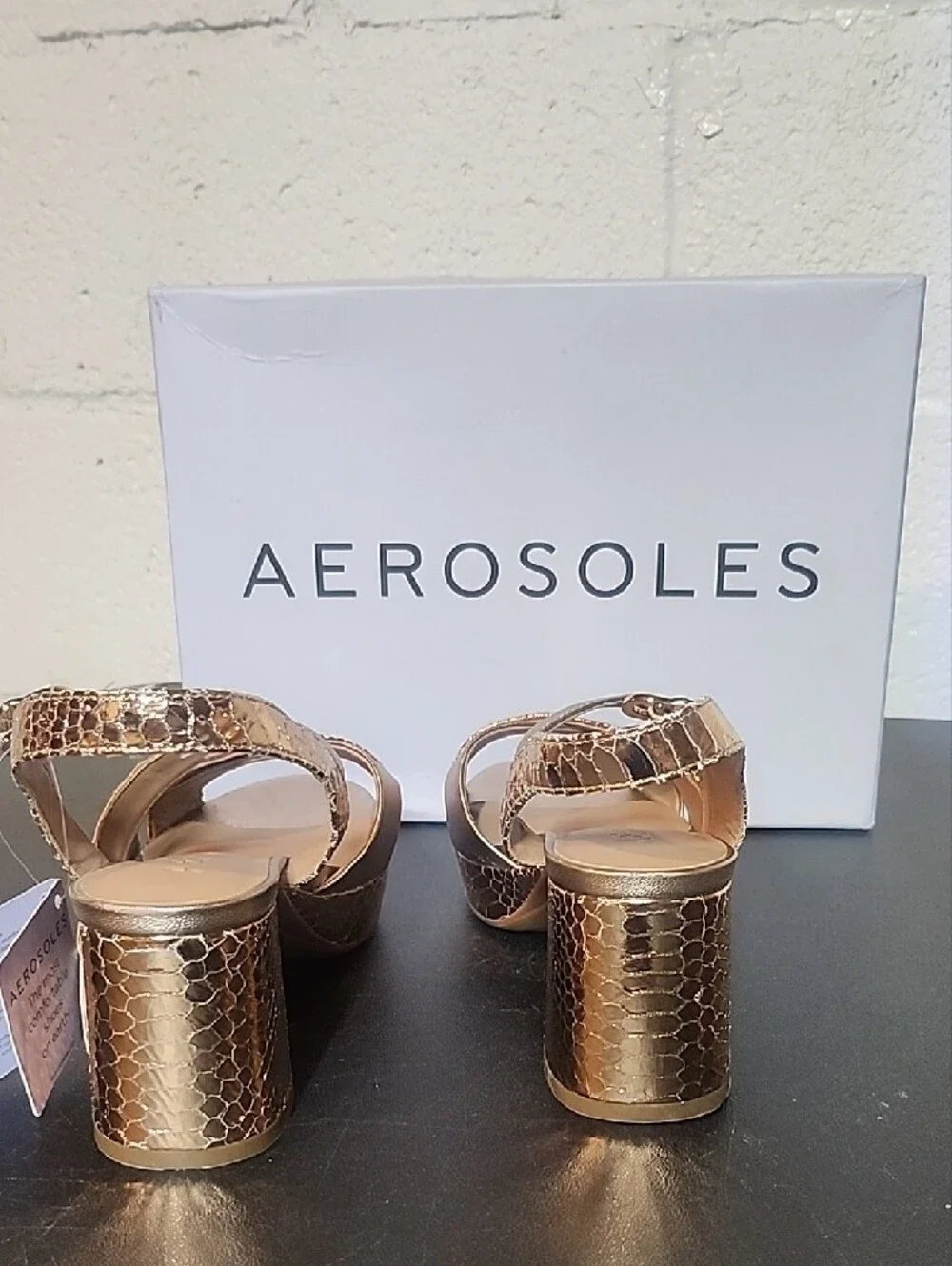 AEROSOLES Rose Gold Snake-Print Platform Sandals